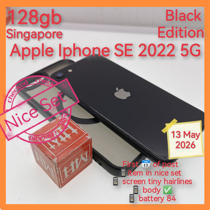 128gb Singapore apple iphone SE 5g 2022 gen 3 black with case set