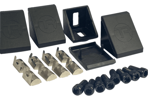 40mm (1.57") Aluminium Corner Bracket & Cap — For 8mm (0.31") Slot Extrusion Profiles