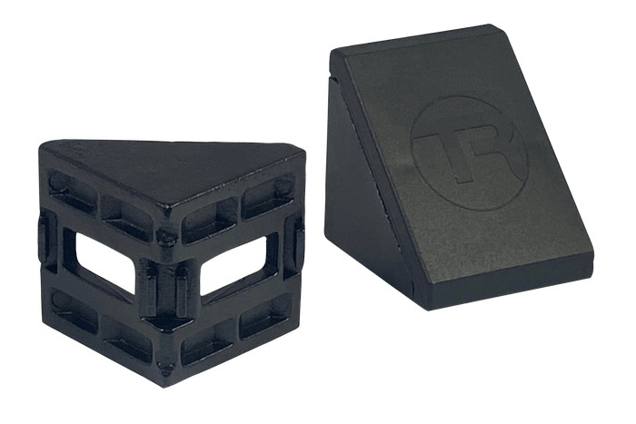 40mm (1.57") Aluminium Corner Bracket & Cap — For 8mm (0.31") Slot Extrusion Profiles