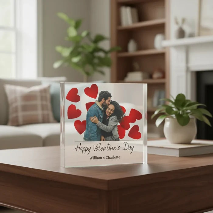 Acrylic Photo Block - Valentine Hearts