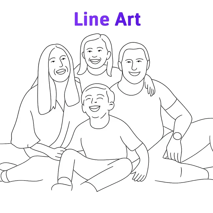Line art of a family sitting together with 'Line Art' text above.