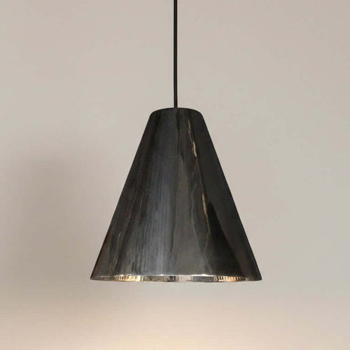 Silver pendant light on a white background