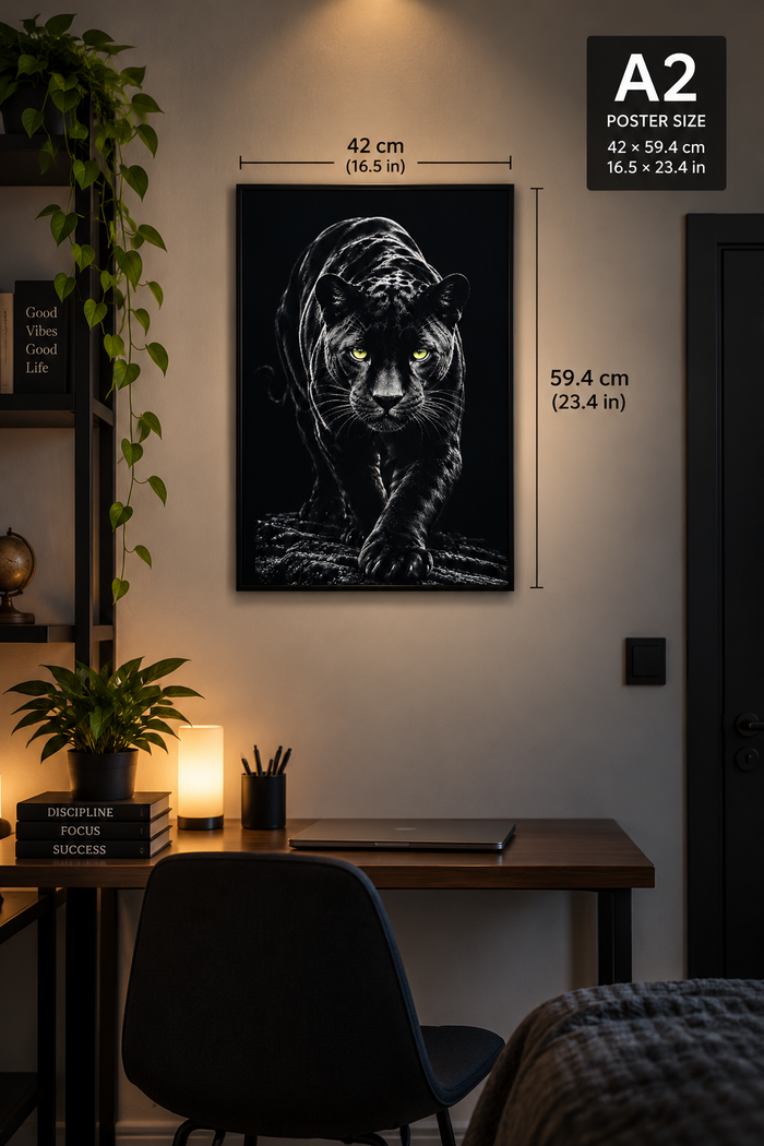 Black Panther Wall Art Poster – Dark Wildlife Art for Modern Home Decor