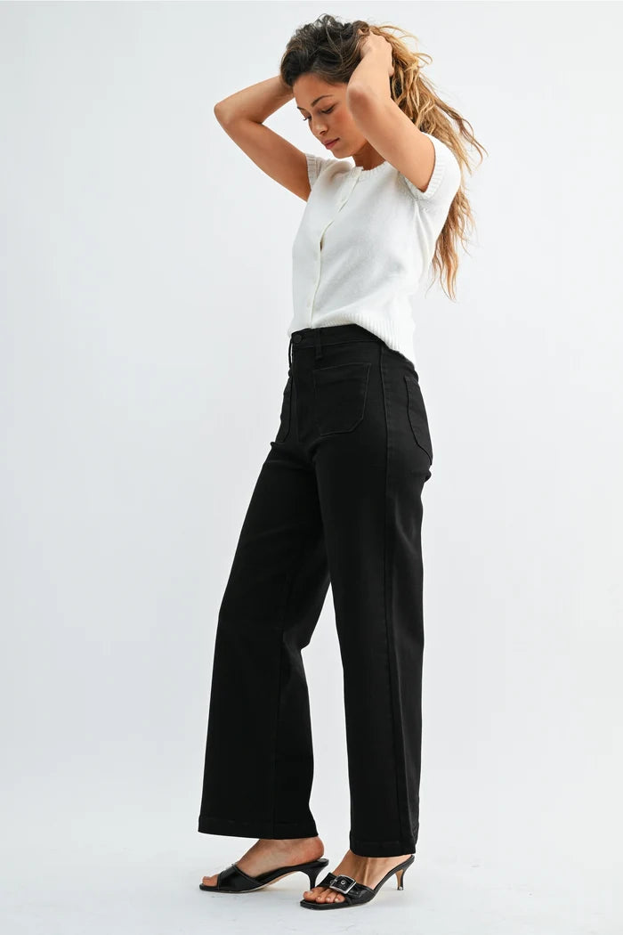 Black Patch Pocket Wide Leg Pant