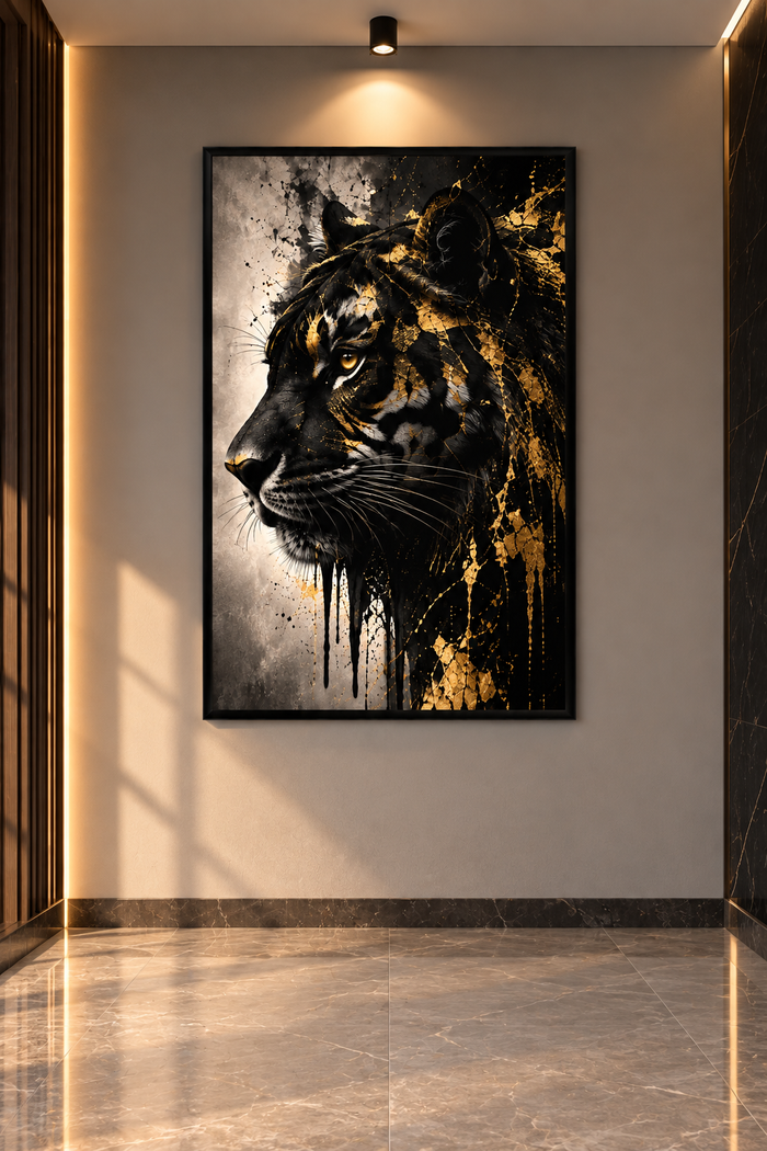 Black Tiger Wall Art – Luxury Gold & Black Animal Poster | Modern Wildlife Home Decor