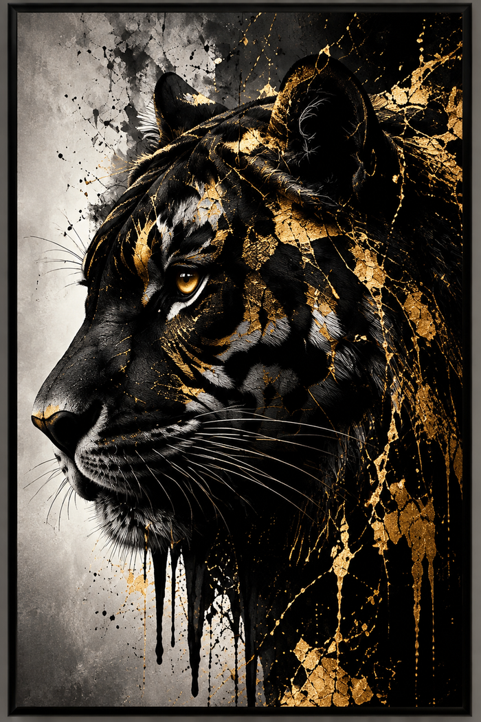 Black Tiger Wall Art – Luxury Gold & Black Animal Poster | Modern Wildlife Home Decor
