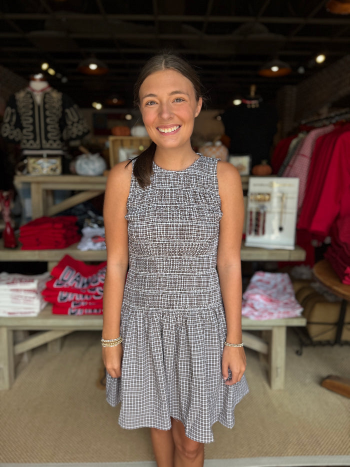 Brown Check Smock Sleeveless Dress
