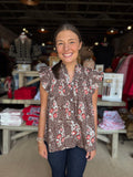 Brown Floral Smocking Top