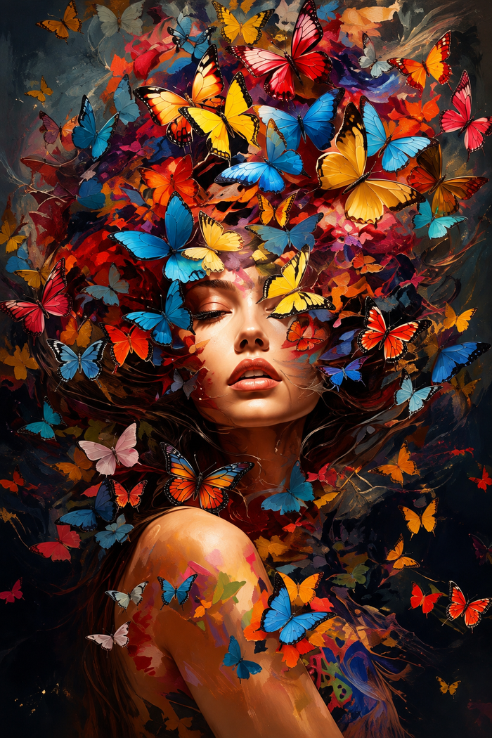 Butterfly Woman Wall Art Poster | Colorful Butterfly Art | Luxury Wall Decor