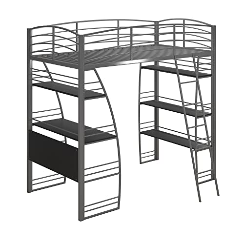 DHP Studio Loft Bed With Desk And Bookcase Space Saving Storage