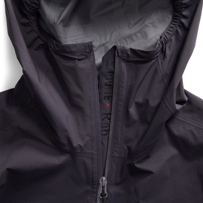 Hood detail of Downpour Jacket in black