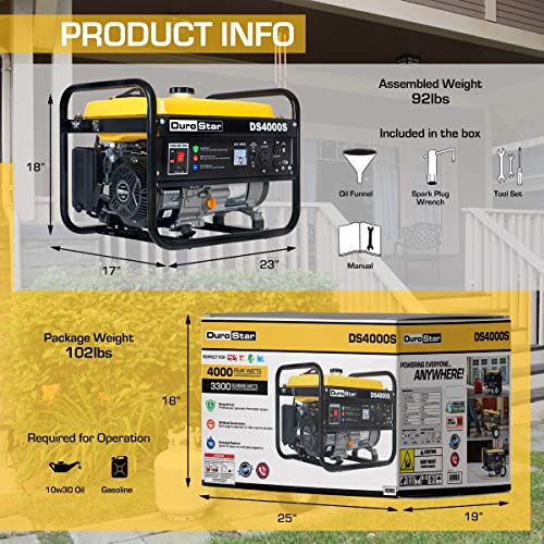 DuroStar DS4000S Portable Generator Provides 4000 Peak Watts