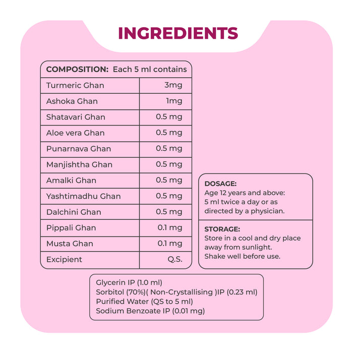 FemEase Syrup - Ayurvedic remedy for menstrual relief, hormonal balance and easing PMS symptoms