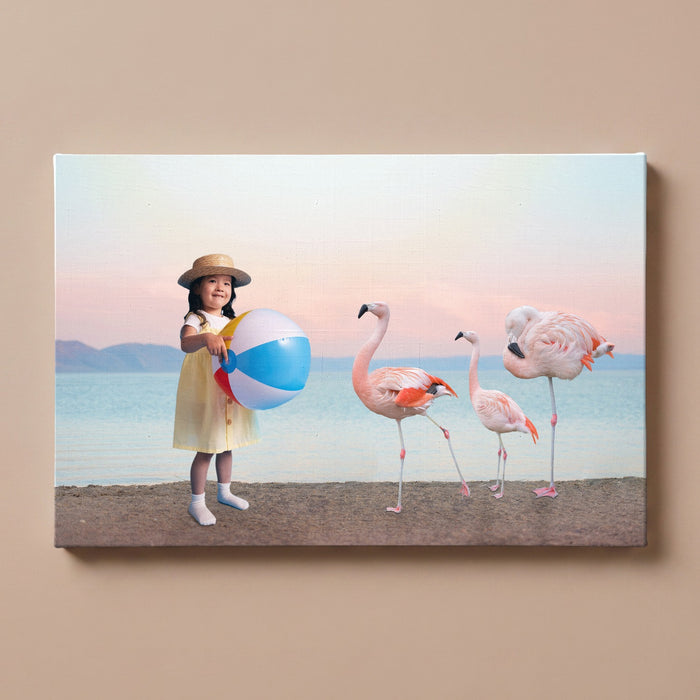 Personalized Flamingo Beach portrait canvas