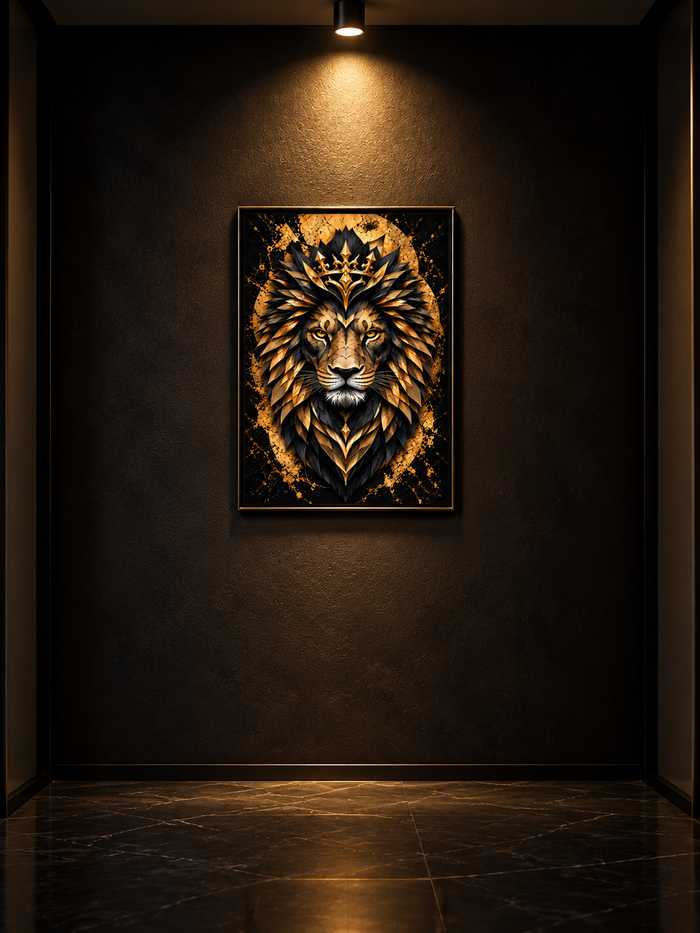 Luxury Lion Wall Art Poster | Gold Lion Print | Regal Animal Wall Decor