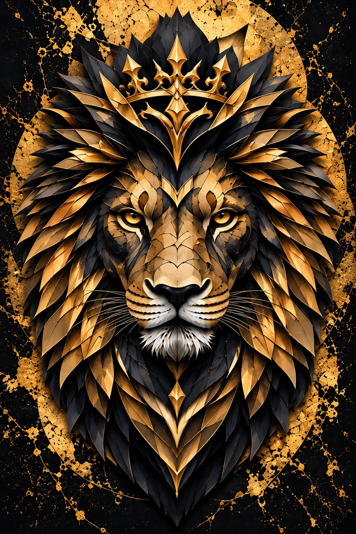 Luxury Lion Wall Art Poster | Gold Lion Print | Regal Animal Wall Decor