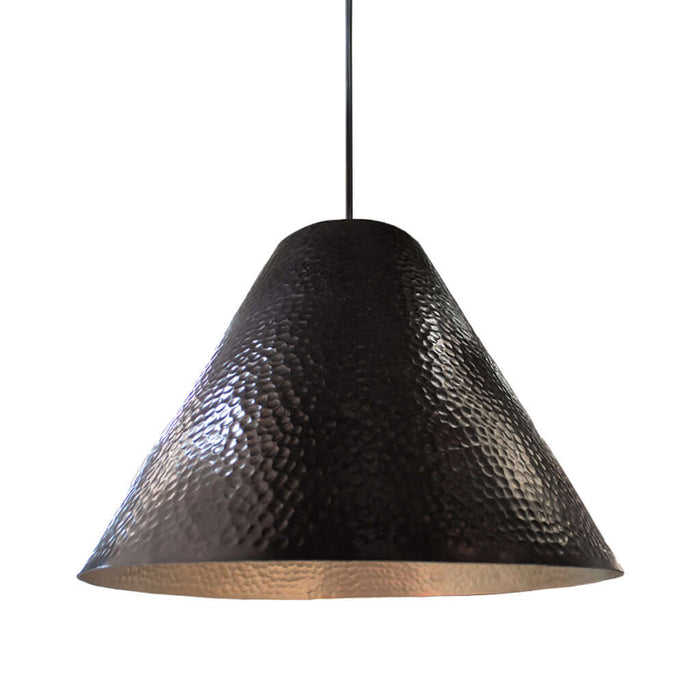 Black textured pendant light on a white background