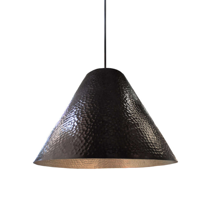 Black textured pendant light on a white background