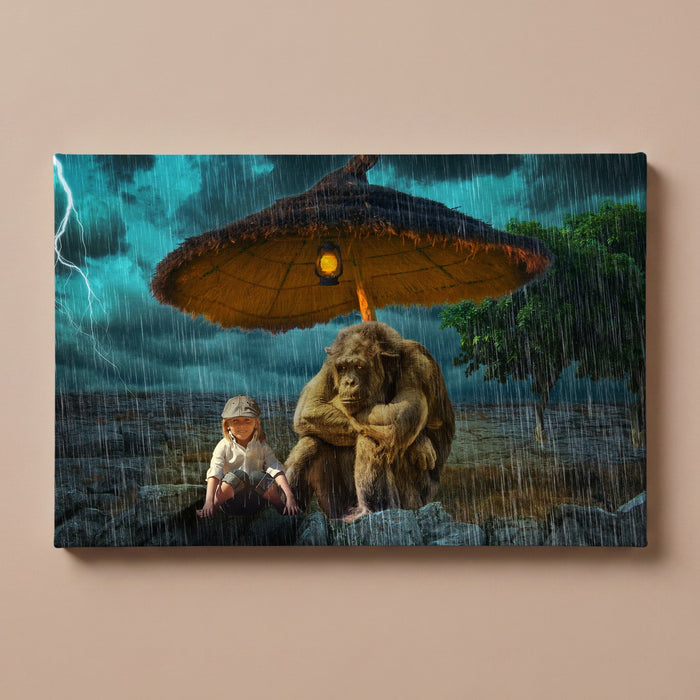 Personalized Monkey in the Rain portrait canvas