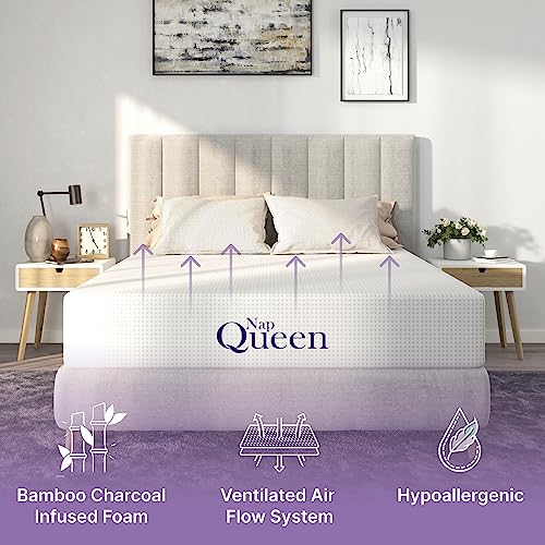 NapQueen Eight Inch Bamboo Charcoal Memory Foam Mattress For Cozy Comfort
