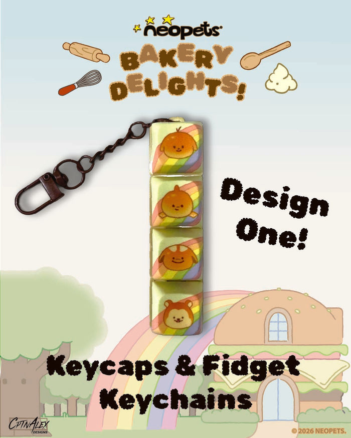 Neopets Bakery Besties Keycaps and Fidget Keychain