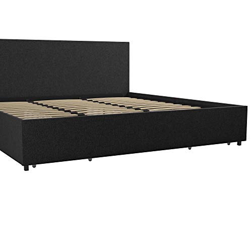 Novogratz Kelly Storage Bed King Dark Gray Linen Featuring Drawers