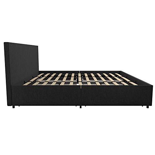 Novogratz Kelly Storage Bed King Dark Gray Linen Featuring Drawers
