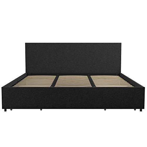 Novogratz Kelly Storage Bed King Dark Gray Linen Featuring Drawers