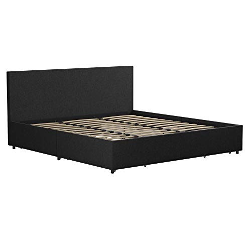 Novogratz Kelly Storage Bed King Dark Gray Linen Featuring Drawers