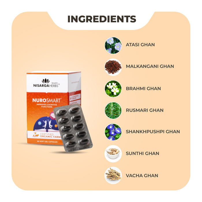 Nurosmart Capsule - Ayurvedic brain supplement for strengthening memory, focus & attention