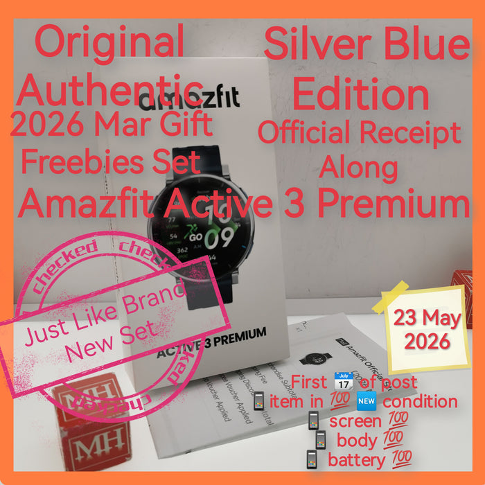 Original Authentic 2026 gift+freebies Amazfit active 3 Premium silver blue warranty full set
