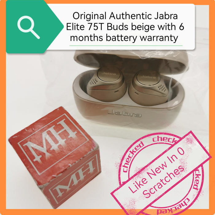Original Authentic Jabra Elite 75T Buds beige with 6 months battery warranty set