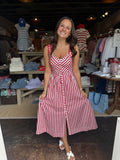 Red & White Striped Midi Dress