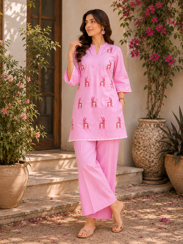 Reindeer Embroidered Co-Ord Set