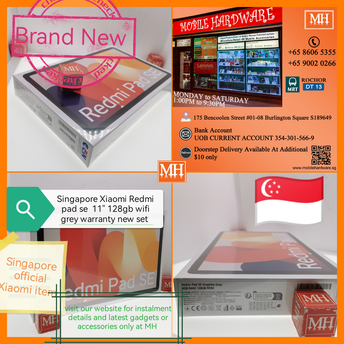 Sealed 11" Singapore Xiaomi Redmi pad se 128gb wifi grey warranty new set