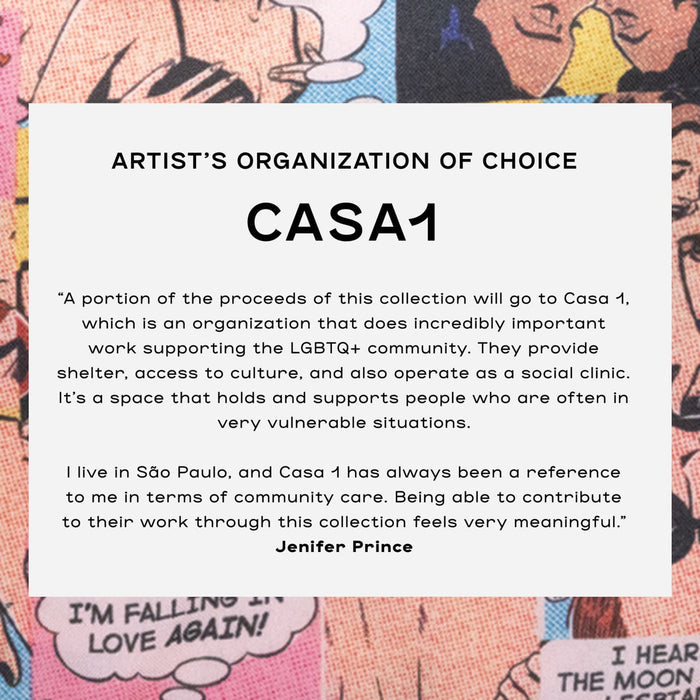 Text about Casa 1 and Jenifer Prince on a colorful comic book background #color_j prince