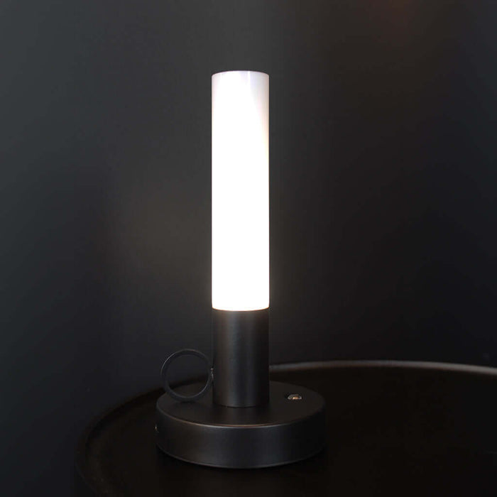 Black candlestick-style rechargeable portable LED table lamp