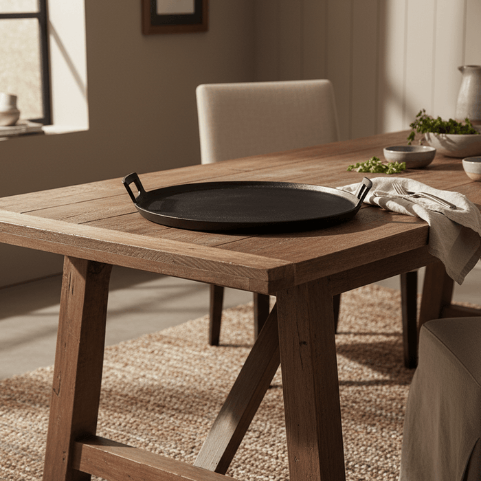 Thali Round Platter with Handles Black