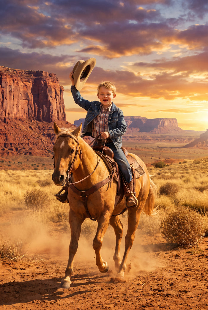 Personalized cowboy artwork shown on canvas