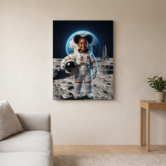 Personalized astronaut artwork shown on canvas