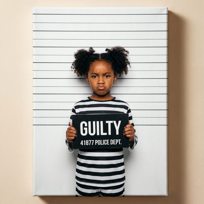 Personalized mugshot joke artwork shown on canvas