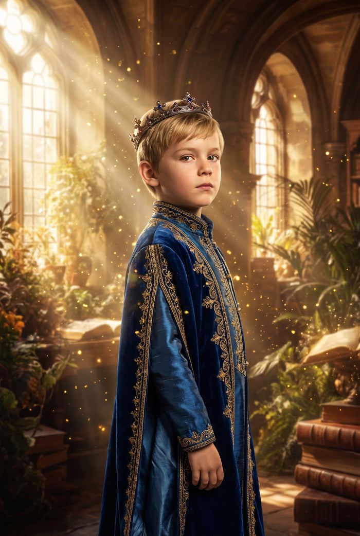 Personalized royal portrait artwork shown on canvas