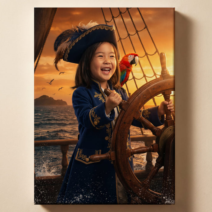 Personalized pirate captain artwork shown on canvas