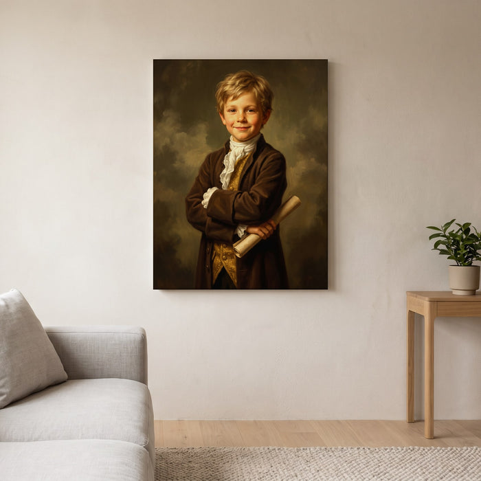 Personalized classical schoolmaster painting shown on canvas