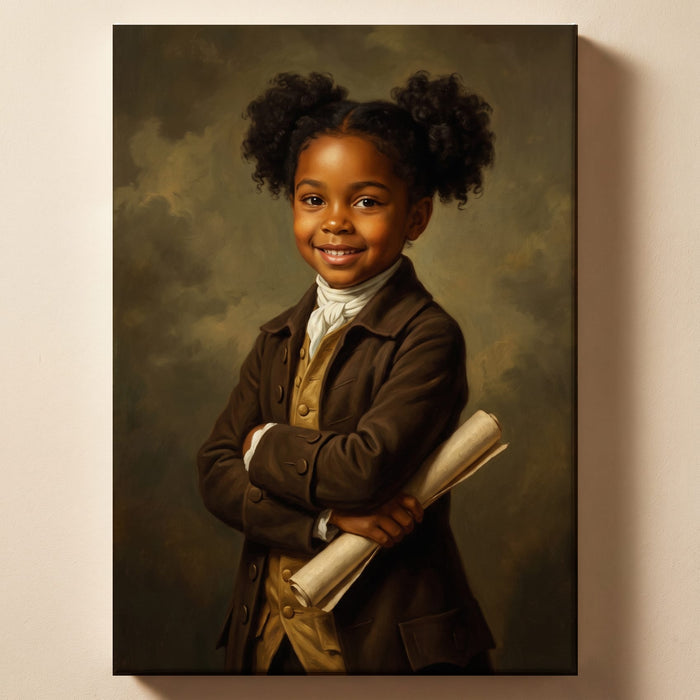 Personalized classical schoolmaster painting shown on canvas