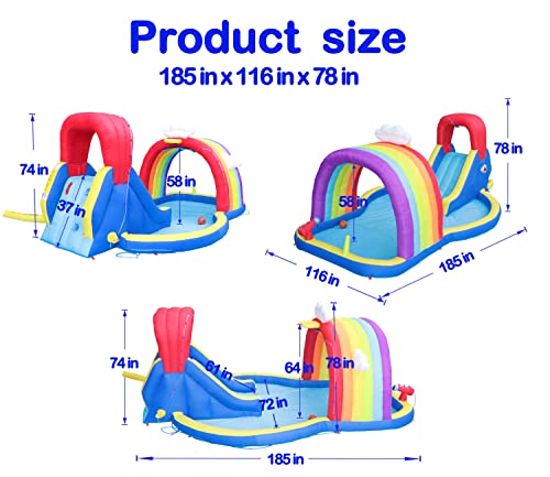 Wellfuntime Inflatable Water Park With Blower Rainbow Sprinkler Rock Climbing