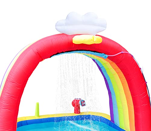 Wellfuntime Inflatable Water Park With Blower Rainbow Sprinkler Rock Climbing