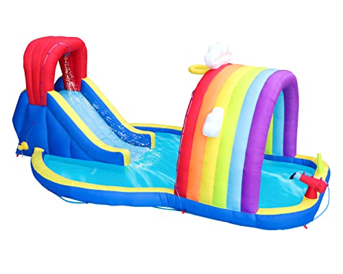 Wellfuntime Inflatable Water Park With Blower Rainbow Sprinkler Rock Climbing