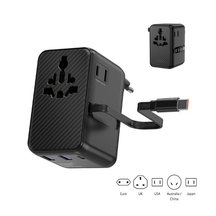 WiWU Aramid Fiber Warrior 70W GaN Universal Plug Adapter (With 0.7m Type-C Cable) Wi-UA009