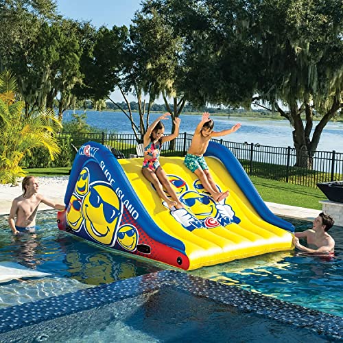 WOW Sports Floating Island And Water Walkway Combo With Dual Lane Slide